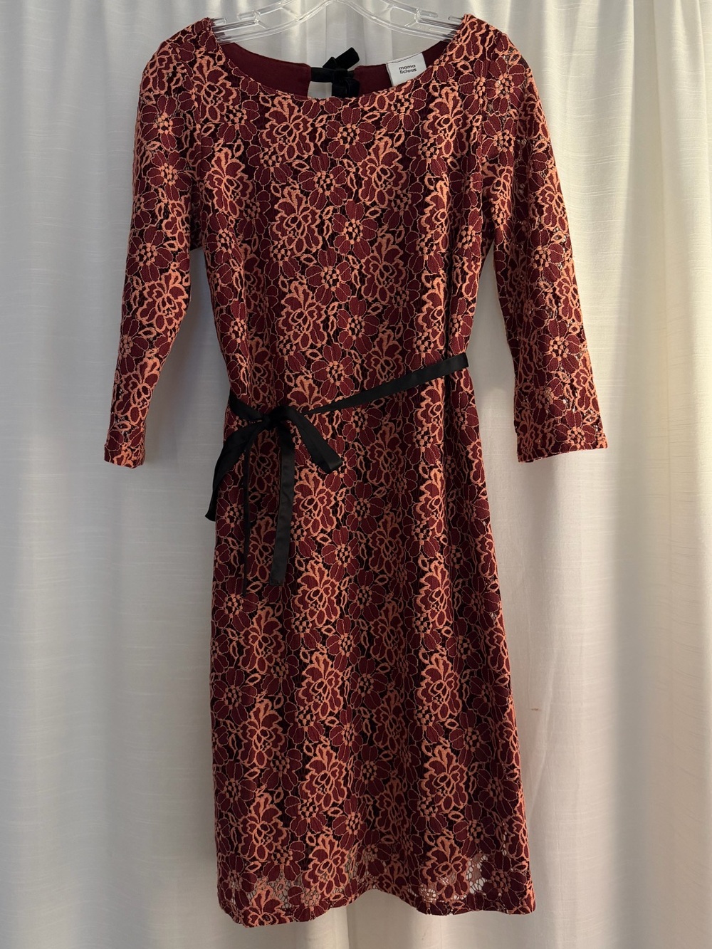Mama Licious Burgundy Floral Lace Shift Maternity Dress - XS